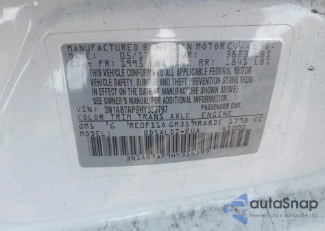 2017 Nissan Sentra Sv z USA, uszkodzony, nr VIN 3N1AB7AP9HY339797